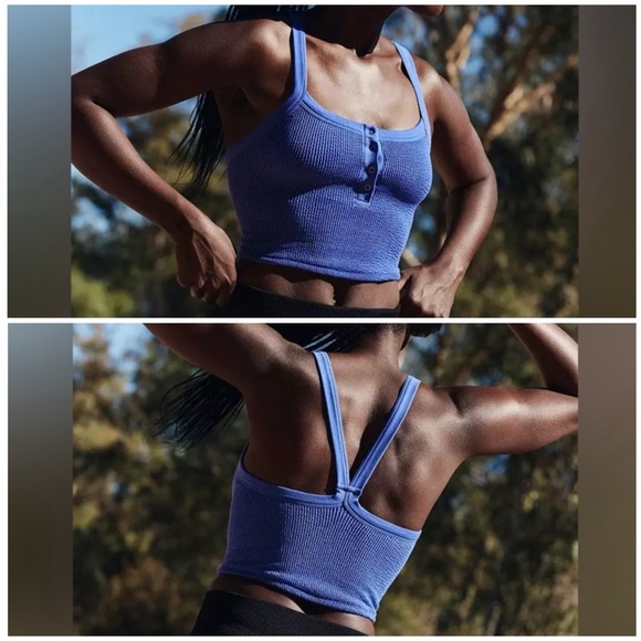 Free People Tops - NWOT Free People FP movement All Clear Scrunched Henley Tank deep purple - XS/S